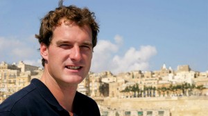 Dan Snow aboard yacht in Valetta Harbour.